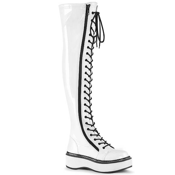 Demonia Women's Emily-375 Thigh High Boots - White Patent D0645-92US Clearance
